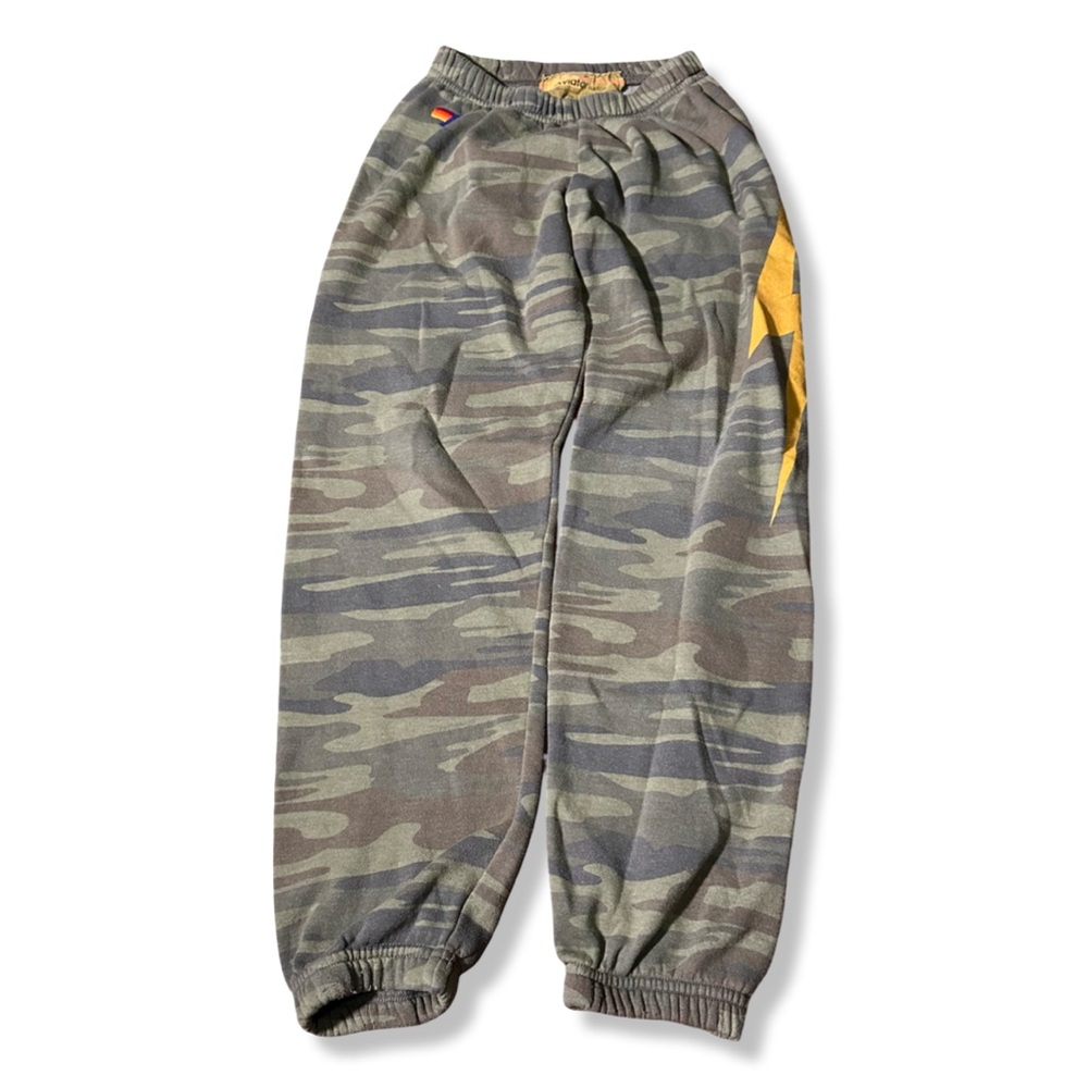 Aviator Nation Camouflage Joggers with Yellow Lightning Bolt